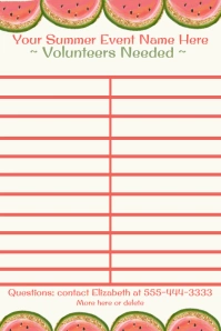 Summer Volunteer Event Sign Up Sheet Póster template