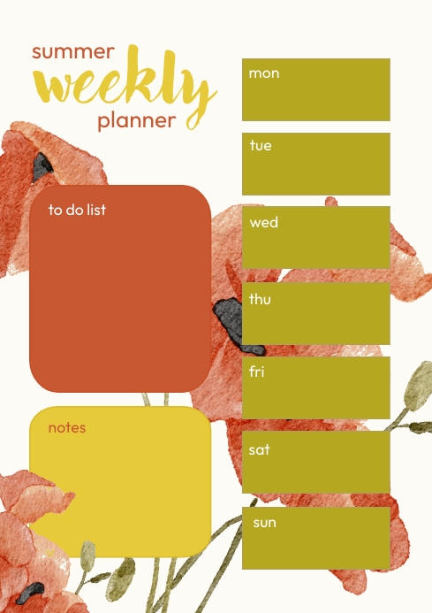 Summer Weekly Planner Templates A1