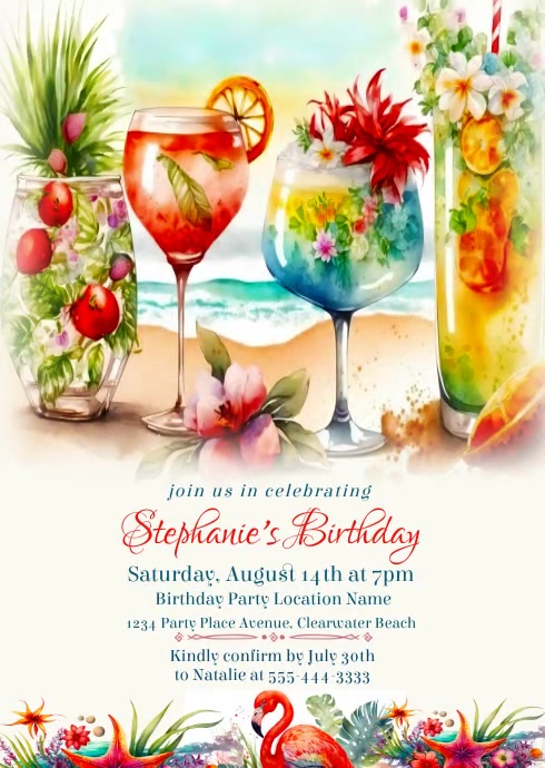 Summer Woman's Birthday Party Invitation A6 template