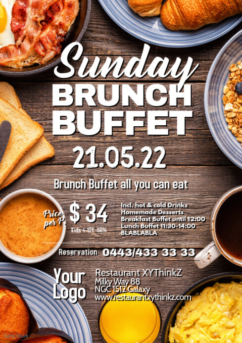 Buffets Advertisement Sunday Brunch Buffet Breakfast Restaurant Template | PosterMyWall