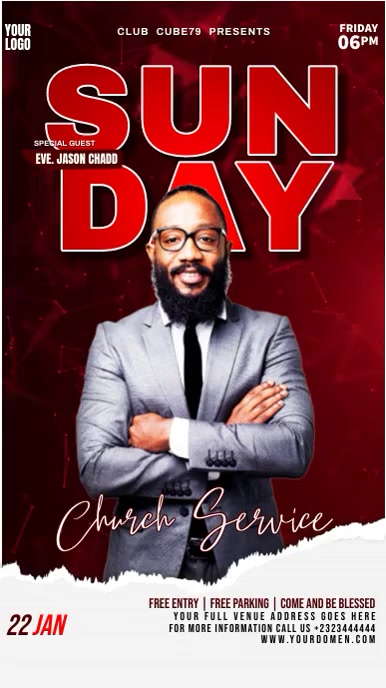 Sunday church service Digital na Display (9:16) template