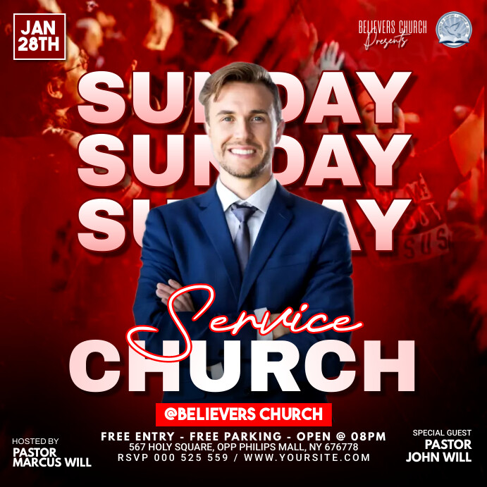 Sunday Service Posts Sunday church service Template | PosterMyWall