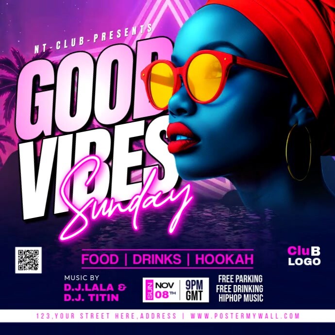 Sunday good vibes party Square (1:1) template