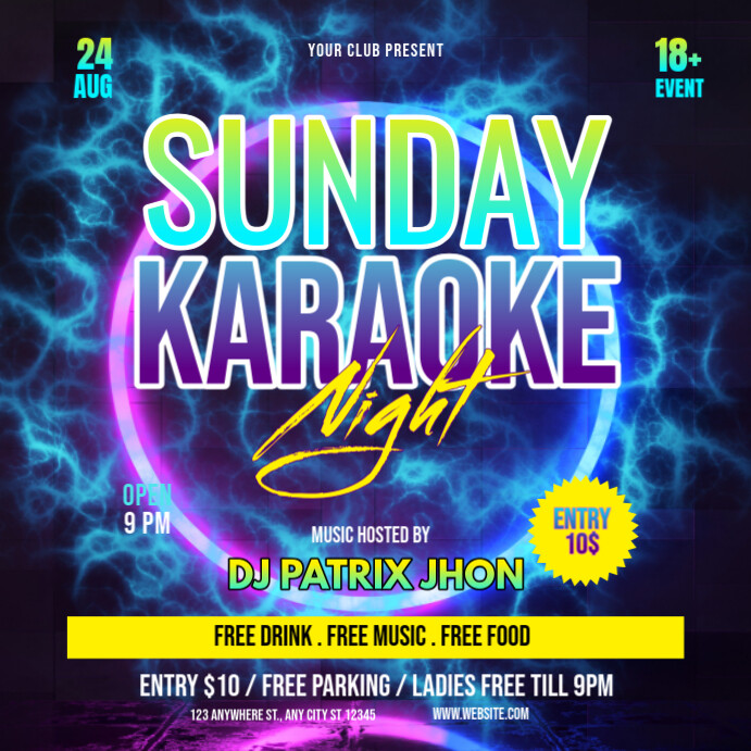 Sunday karaoke Night Wpis na Instagrama template