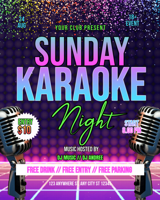 Sunday karaoke night poster Instagram Portrait template