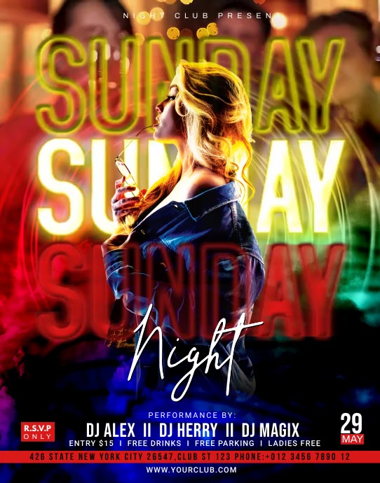 SUNDAY NIGHT PARTY Poster/pannello template
