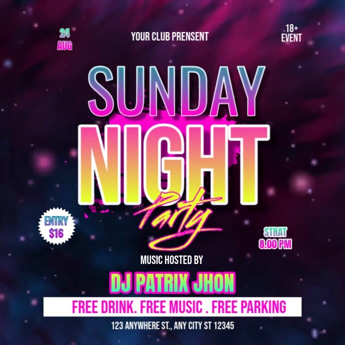 Sunday night party Instagram Plasing template