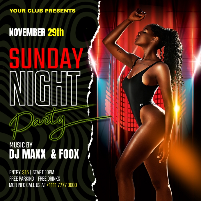 sunday night party flyer Publicação no Instagram template