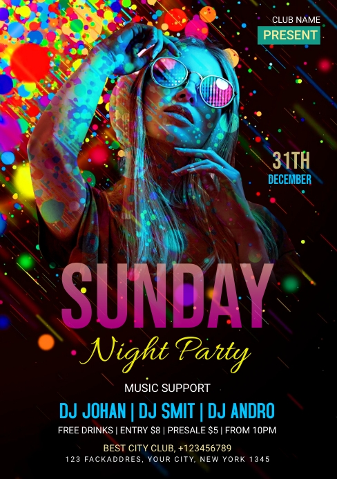 Sunday night party flyer A5 template