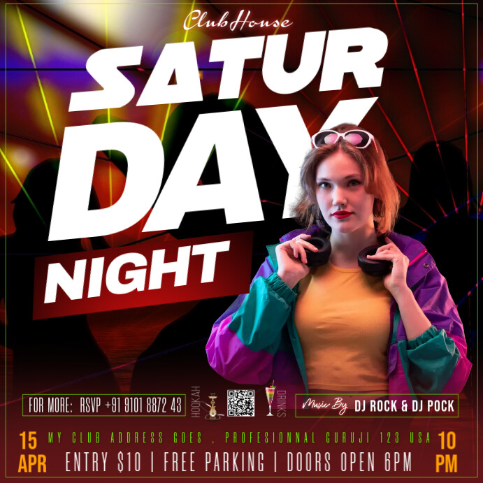 sunday party club dj bar night, Instagram Post template