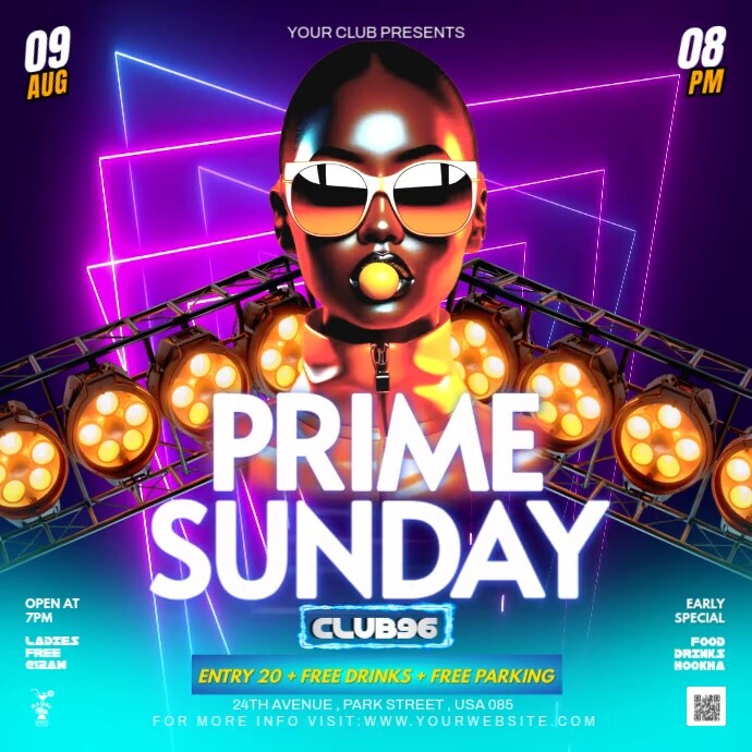 sunday prime party video ads flyer poster Instagram Plasing template
