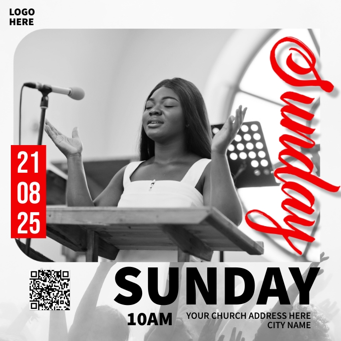 Sunday service church flyer design Instagram Post template