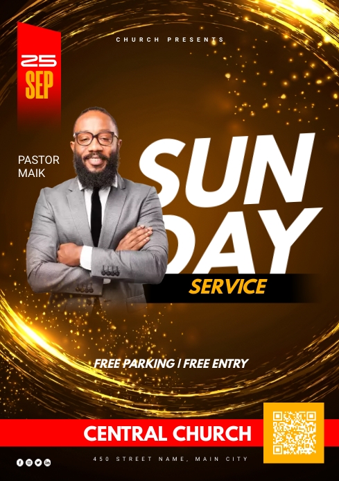 sunday service golden background Template | PosterMyWall