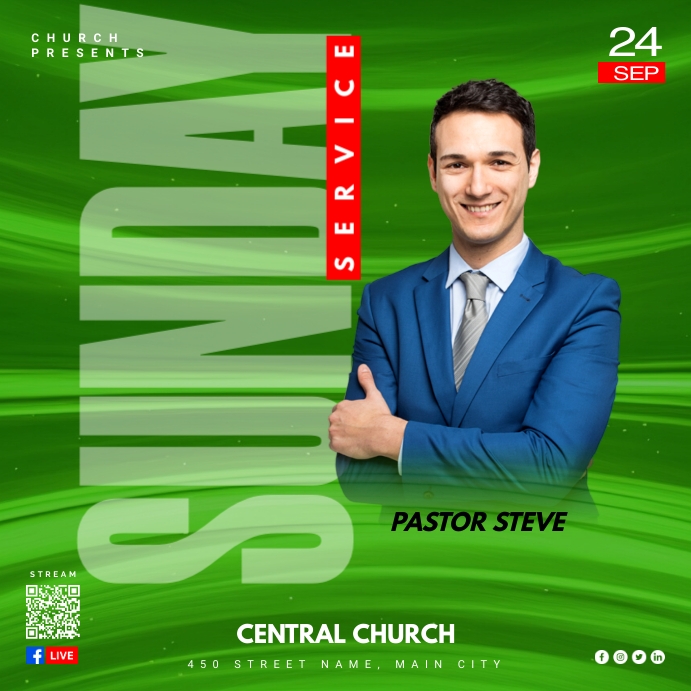 Weekly Service Green Sunday service template church green | PosterMyWall