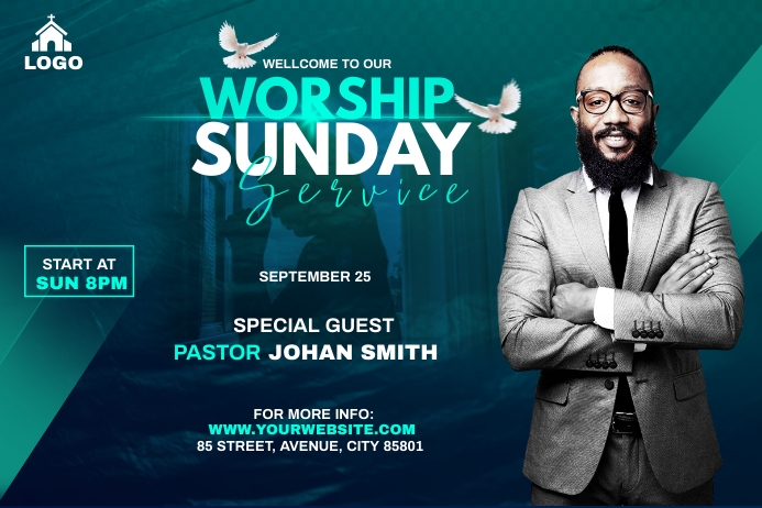 Sunday Service Worship Advert Template | PosterMyWall