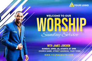 Blue Duo Tone Sunday Service Invite 标签 Template