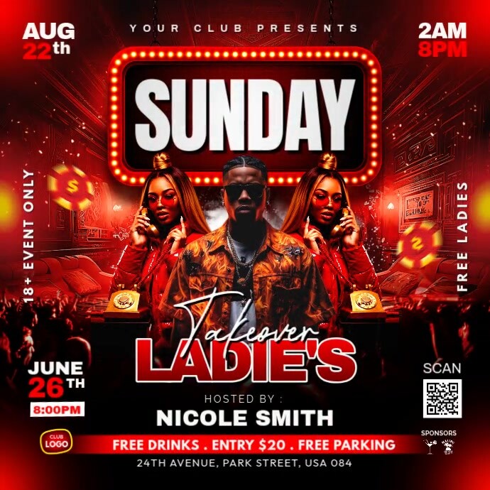 Sunday Takeover Ladies Night Party Publicação no Instagram template
