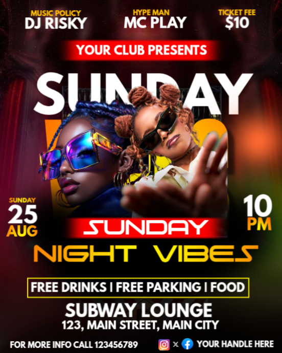 sunday vibes party Instagram Portrait template