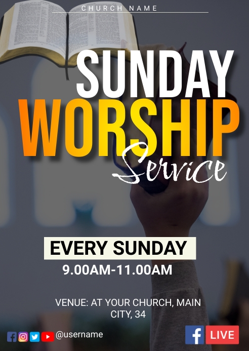 sunday worship church service Template | PosterMyWall