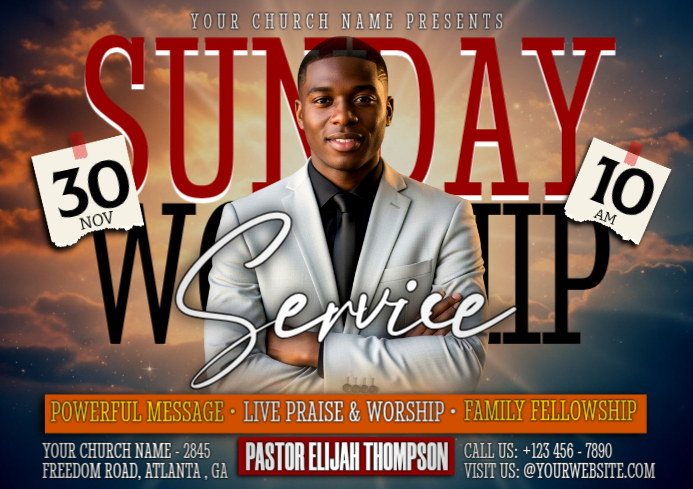 Sunday Worship Praise Service Event Template | PosterMyWall