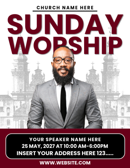 Plantilla de Sunday Worship Service Invitation Flyer (us Letter ...