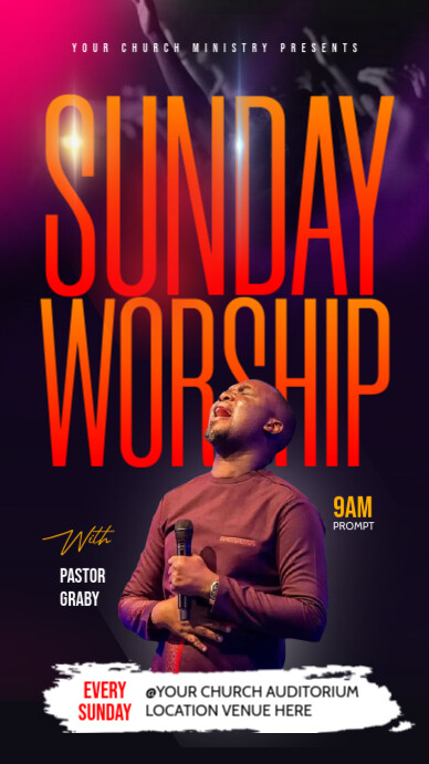 sunday worship service poster, Facebook Story template