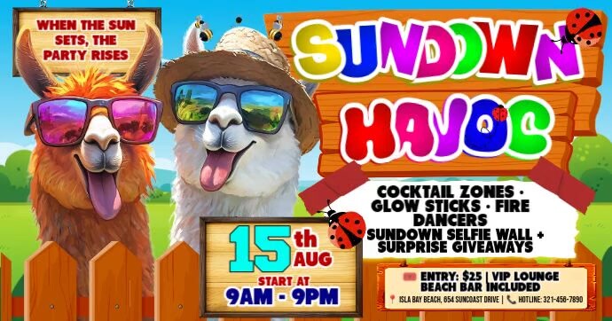 Sundown Havoc: Llama Lights & Night Vibes template