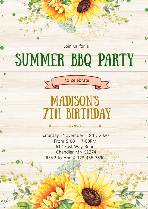 Sunflower Birthday Party Invitation Template Postermywall