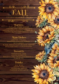 Sunflower fall/autumn party menu card A5 template