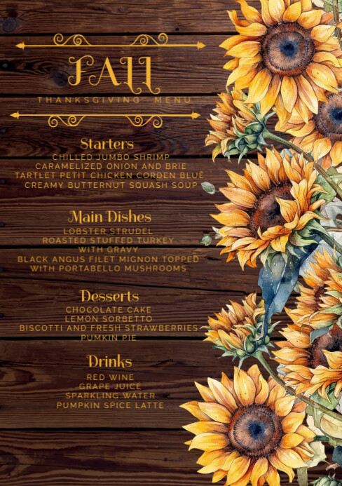 Copy of Sunflower fall/autumn party menu card | PosterMyWall