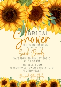 Sunflower floral bridal shower invitation A5 template