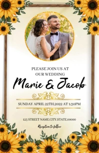 Sunflower Wedding Invitation Полстраницы широкого формата template