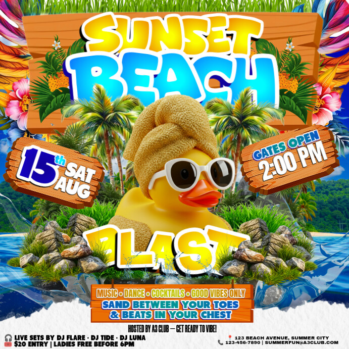 Sunset Beach Blast: Sand, Sound & Sunshine Instagram Plasing template