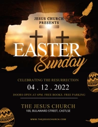 Sunset cross Easter Sunday flyer template