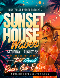Sunset House Waves Party Volante (Carta US) template