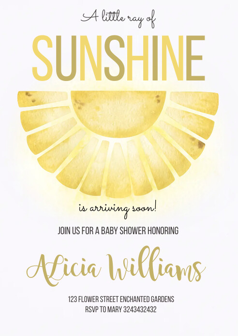 Sunshine Baby Shower Invitation, you are my s A6 template