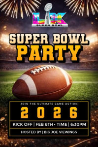 Super Bowl 2026 Watch Party Flyer | Stadium Football Game Night Invitation Template Poster