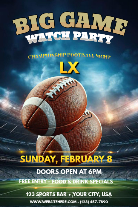 Super bowl Football Watch Party flyer Template | PosterMyWall
