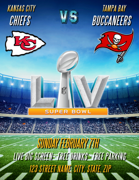 super bowl liv 2020 party flyer template postermywall super bowl flyers templates