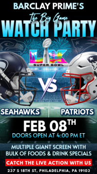 Super Bowl LX: Seattle Seahawks vs New England Patriots Watch Party Instagram Story Template