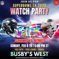 Super Bowl LX : Seattle Seahawks vs New England Patriots Watch Party Social Media Template Instagram Post