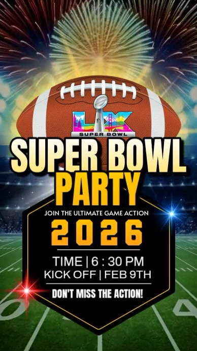 Super bowl lx party invite 2026 Template | PosterMyWall