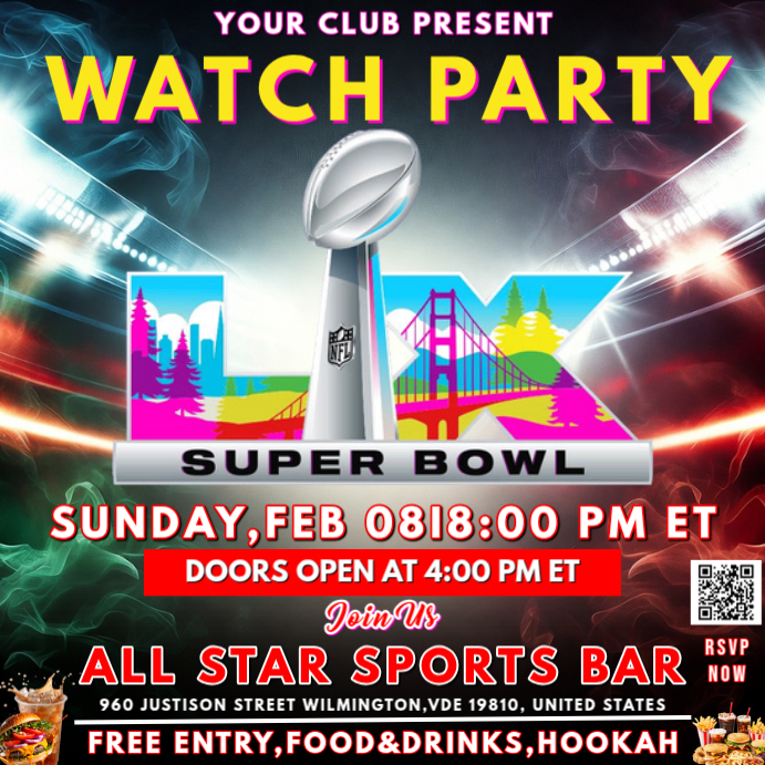 Super Bowl Lx Watch Party 2026 Templates Instagram Post | PosterMyWall