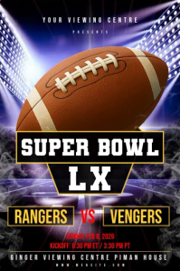Super Bowl LX Watch Party Flyer Template | Football Game Day Viewing Event Cartaz