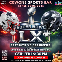 Super Bowl LX Watch Party Night Patriots vs Seahawks Publicación de Instagram template