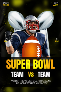 สีดำ Super Bowl Party Poster Template
