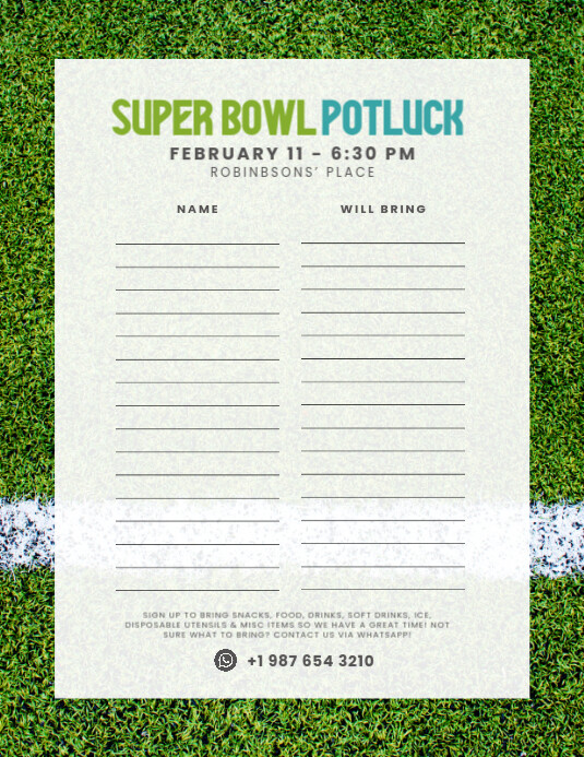 Super Bowl Potluck Sign Up Sheet printable Template PosterMyWall
