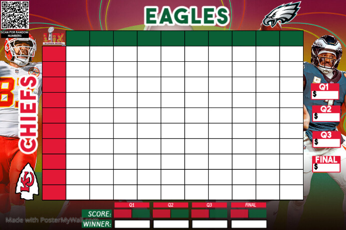 Copy of Super Bowl Squares Template – Printable Chiefs vs. Eagles Grid ...