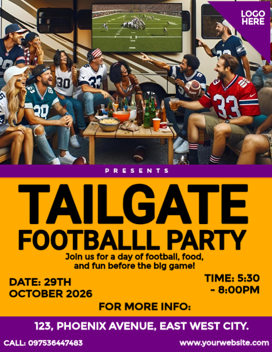 Tailgate Football Party Flyers Template | PosterMyWall