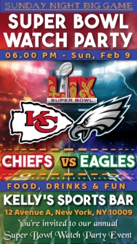 Super Bowl Watch Party & Trivia Night - Chiefs vs Eagles Poster Template เรื่องราวบน Instagram